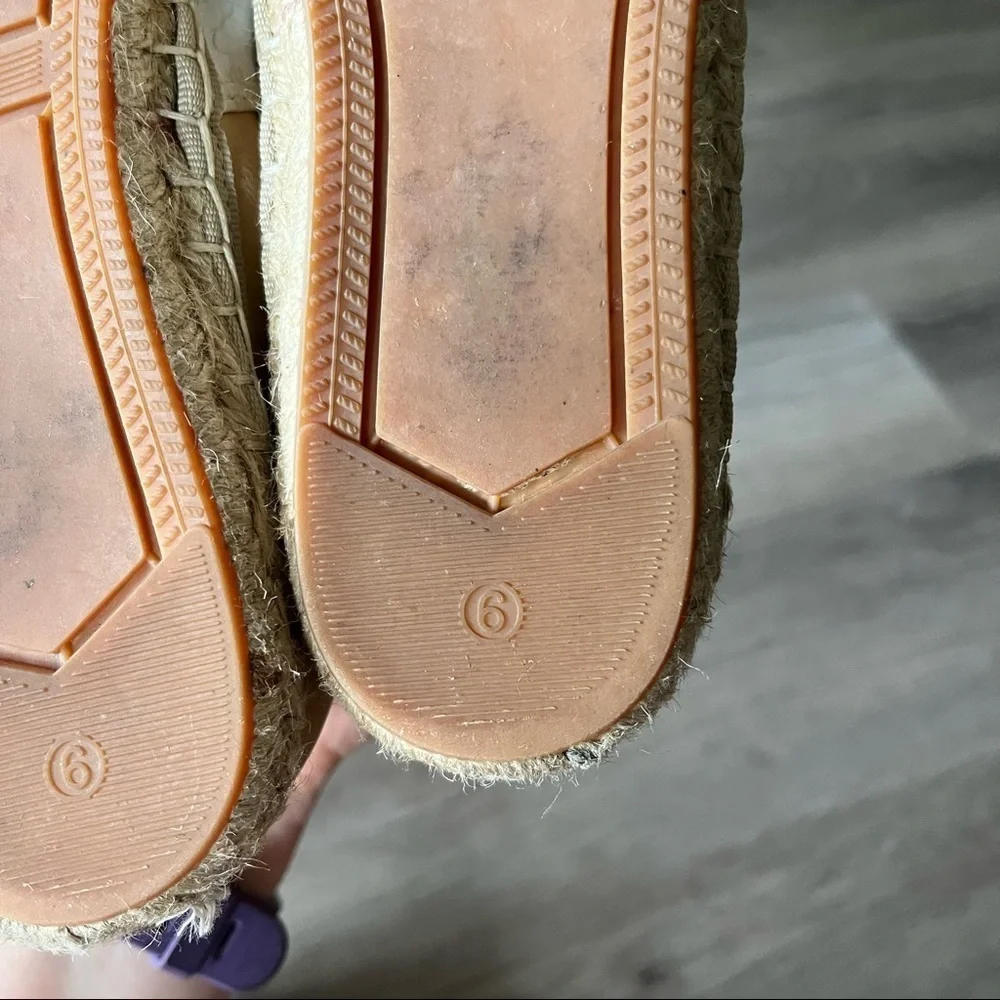Rebecca Minkoff White/ Tan Snake Embossed Print Leather Espadrille Size 6